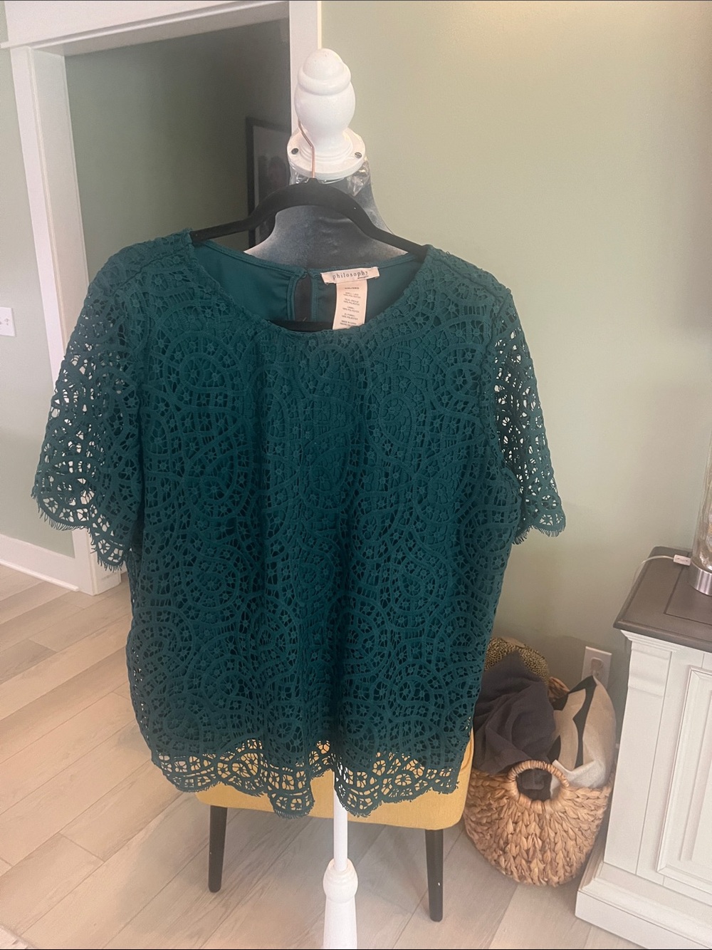 Philosophy Teal Crochet Lace Short Sleeve Blouse